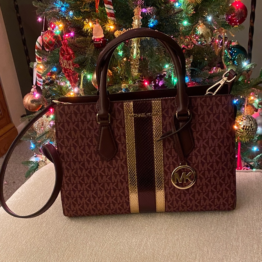 Michael Kors Maroon and Gold Satchel
